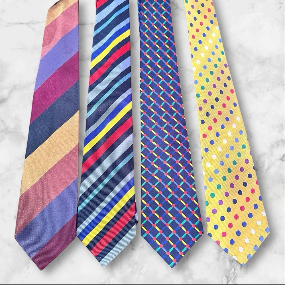 Lot of‎ 4 Silk Neckties Bundle Bullock & Jones Stripe, And Polkadot